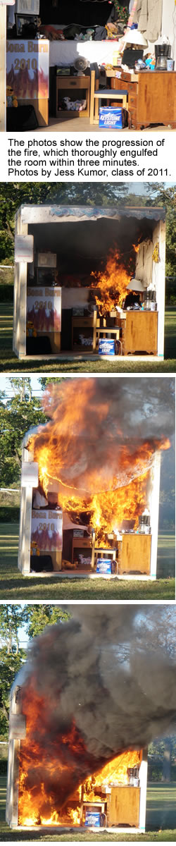 It took only three minutes for the mock room to be fully engulfed in flames.