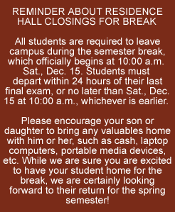 Information about the residence halls closing.