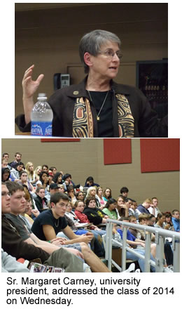 Sr. Margaret Carney addressed the class of 2014 Wednesday.