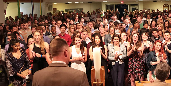 Pictured: Students in the University Chapel