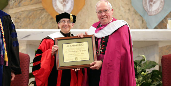 Pictured: Sr. Margaret Carney, O.S.F., president of St. Bonaventure University, and the Most Rev. Richard J. Malone, bishop of Dicoese of Buffalo