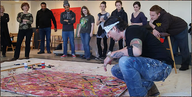 Pictured: Artist Greg Polisseni in action in the Loft of the Quick Center for the Arts