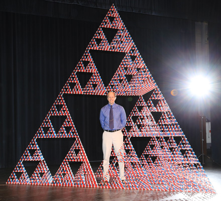 Dr. Chris Hill hangs out inside of a stage-6 Sierpinski tetrahedron.