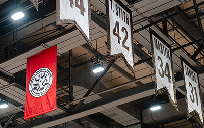 The Seneca Nation flag now hangs permanently at Reilly Center.