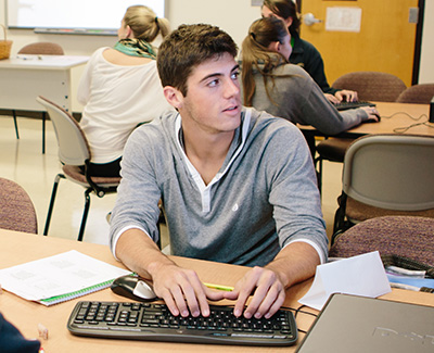 Job search Student at a computer keyboard