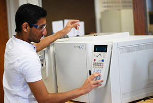 A student tests a sample on the GC-MS.