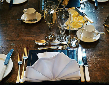 Formal place setting at High Table Formal place setting at High Table