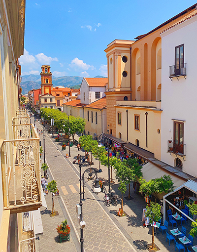 Looking down on a street in Sorrento from an apartment window