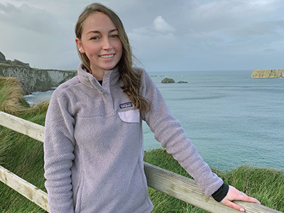Study abroad student Riley Dambaugh on the coast of Galway, Ireland