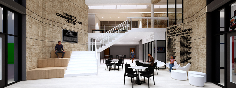 Atrium rendering: Henretta Communication Center