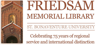 Image of graphic panel commemorating Friedsam Library celebration of 75 years of regional service and international distinction