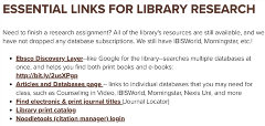 Image of library research tool links