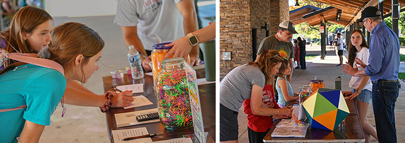 Children and their parents play the guesstimation games at Fall in Love with Science.