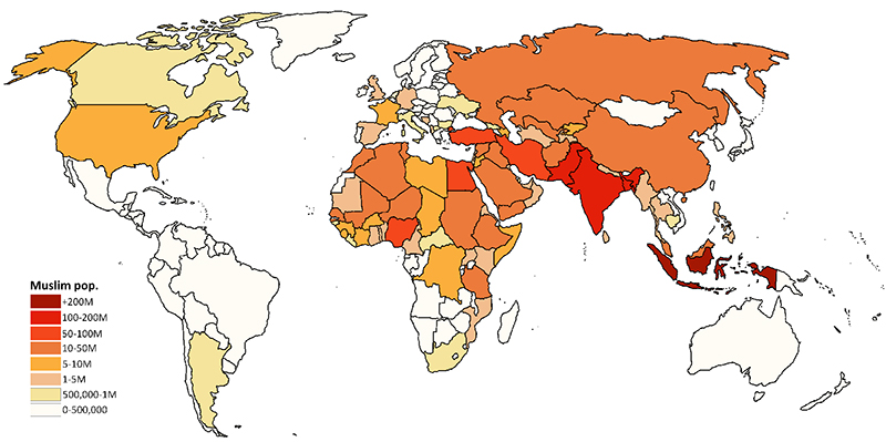World map showing Islamic populations