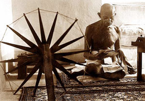 Gandhi at his spinning wheel