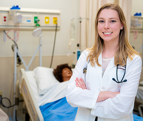 Nursing student in a simulation lab