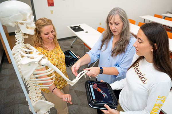 students learning skeletal bones