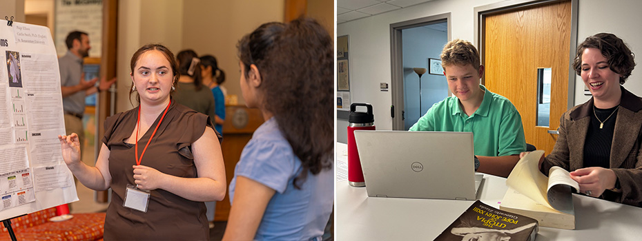 Students discuss their high school summer research projects at St. Bonaventure University.