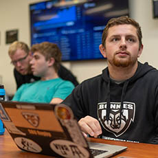 Student in business classroom