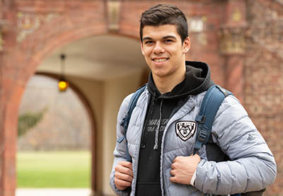 Student with backpack