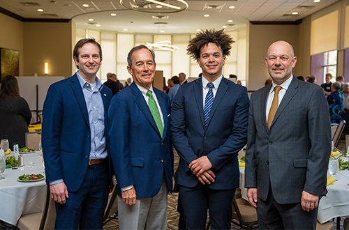 Pictured_Celebration of Excellence speakers_2023 Pictured (from left): Dean David Hilmey, Les Quick III, Deandre Allen and President Jeff Gingerich