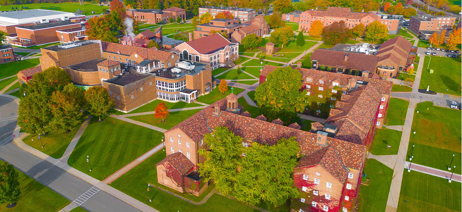 Aerial view of St. Bonaventure University's campus in Western New York.