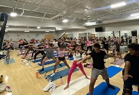 Students enjoy a yoga class in the Richter Center.