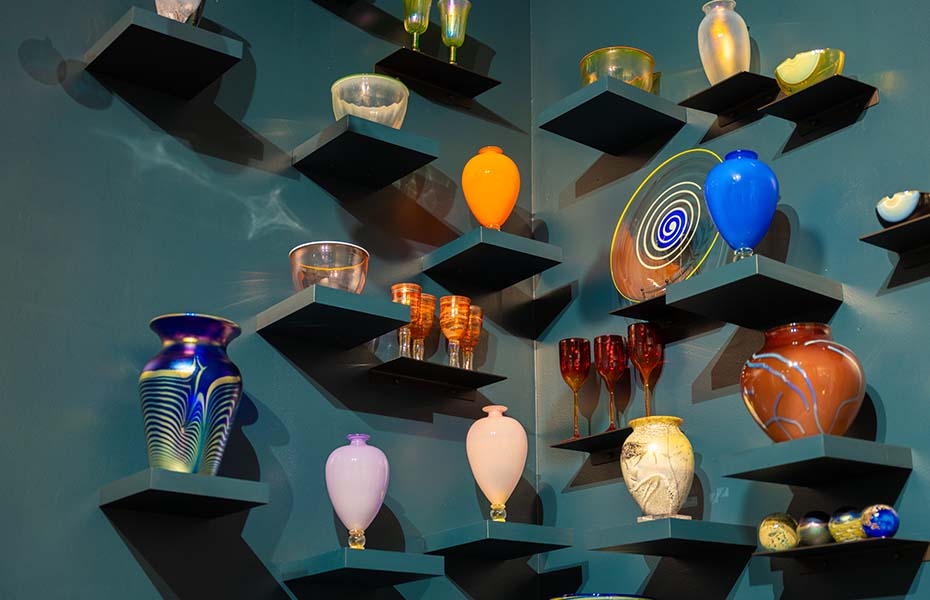 Art glass on display at the Regina A. Quick Center for the Arts