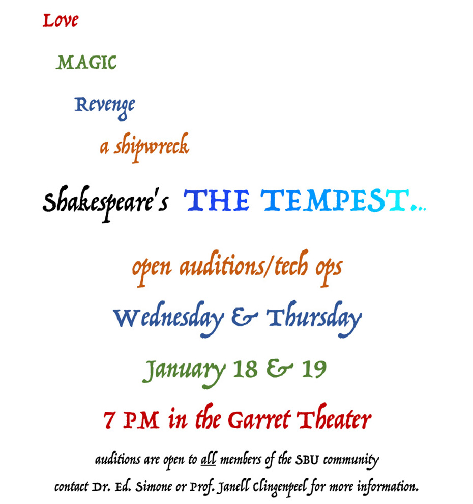 SBU Theater Tempest auditions 2